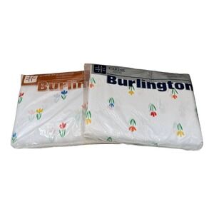 Vintage Burlington Sheet Lot 2 Queen Flat Fitted White Tulip Caress Sealed New